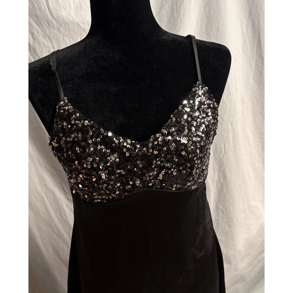 New House of Harlow 1960 Black‎ Satin With Sequins Spagetti Straps Dress Size M - Picture 12 of 16